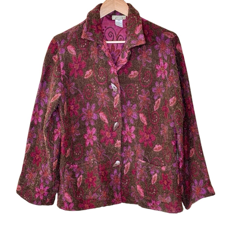 The Territory Ahead Floral Cardigan Sweater Womens M Wool Boho Leaves Earthy